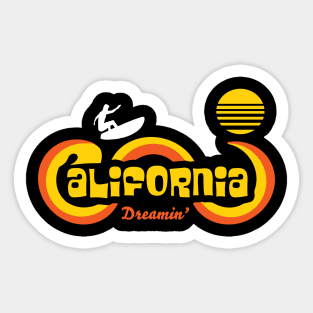 1970's Retro Style Inspired California Dreamin' Surf , Sun and Waves Sticker